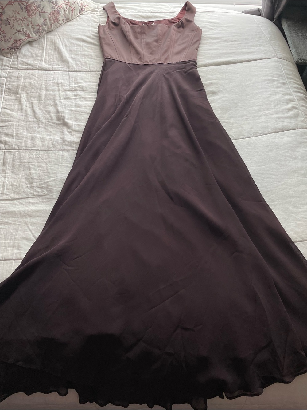 Vintage Odessa Brown Corset Top Silk Chiffon Maxi‎ Dress 6 Vamp Victorian Formal